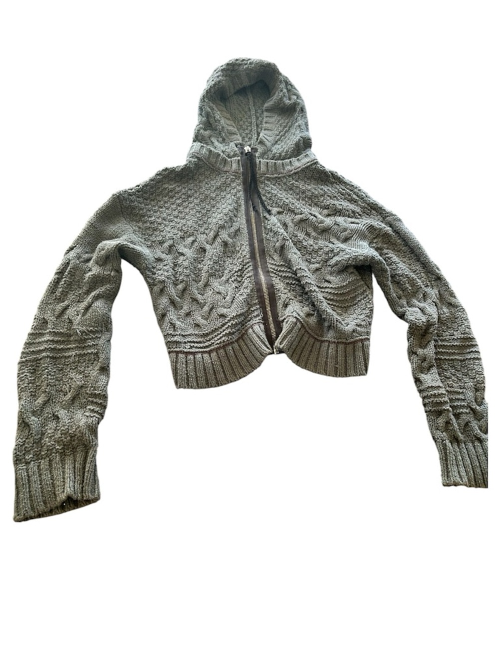 Free people cable knit sweater hoodie charcoal gray zip up